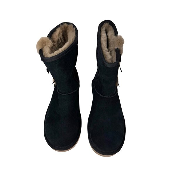 NEW Kookaburra By UGG Victoria Suede Boots SZ 8 Black Shearling Fur Bow Winter - Picture 8 of 11